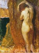 unknow artist Nude Leaning against a Rock Overlooking the Sea Spain oil painting artist